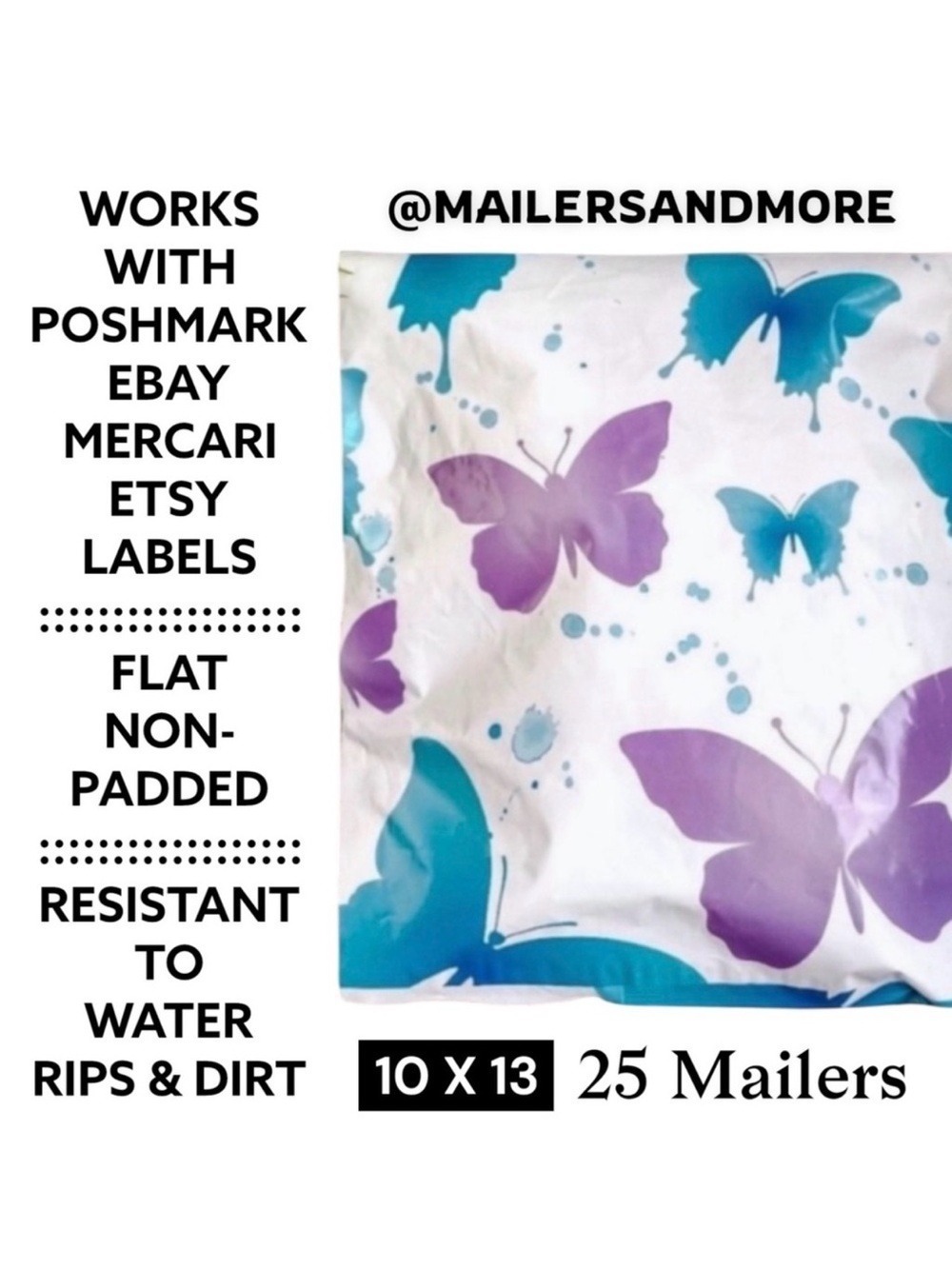 25 10X13 Poly Mailers Butterfly Flat Shipping Envelopes PRICE FIRM - Picture 1 of 10
